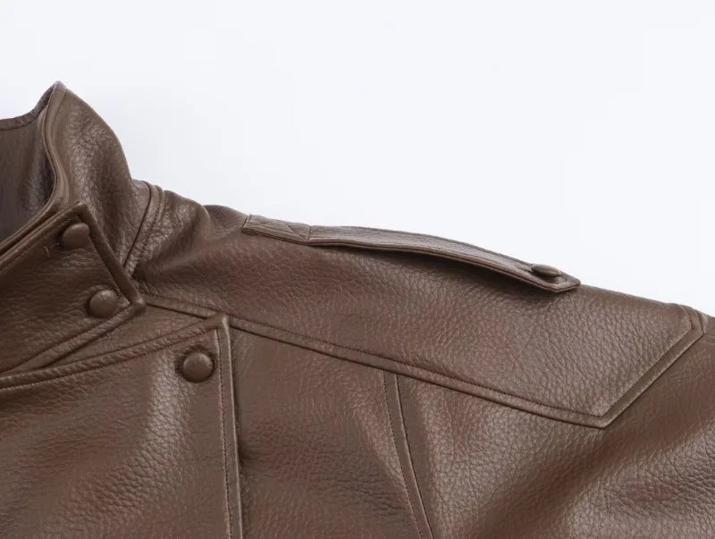 Trendy Solid PU Leather Moto Jacket for Women – Winter 2025 Turtleneck Retro Asymmetrical Vintage Coat
