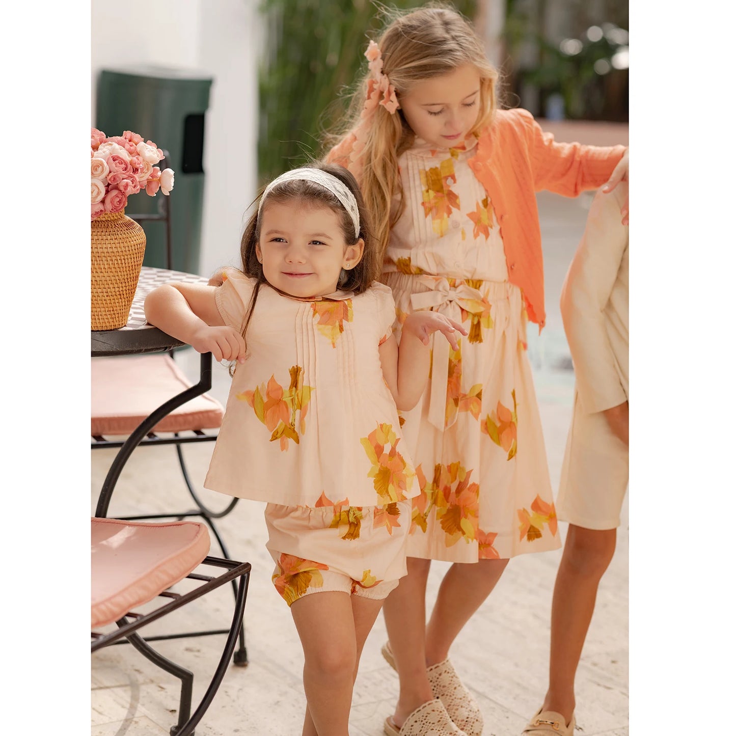 Spanish Sunset Collection SS26 Girls Puff Sleeves Dress Embroidery Sweater Boy V-neck Blazer Brothers Sisters Family Matching