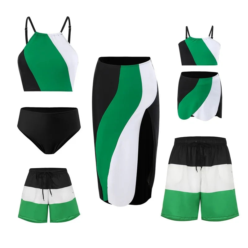 Leaf Print Swimwear Family Matching Outfits Look Mother Daughter Bikini Swimsuits Mommy and Me Clothes Dad Son Swimming Trunks