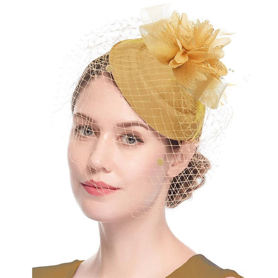 Vintage Fascinator Hat for Women – 20s/50s Pillbox Style with Flower & Veil for Kentucky Derby, Wedding, or Tea Party