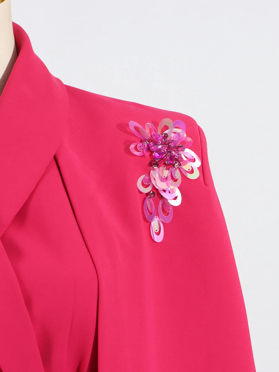 Luxury Patchwork Sequined Women’s Coat – Lapel Open-Stitch Slim Fit Fashion Outerwear