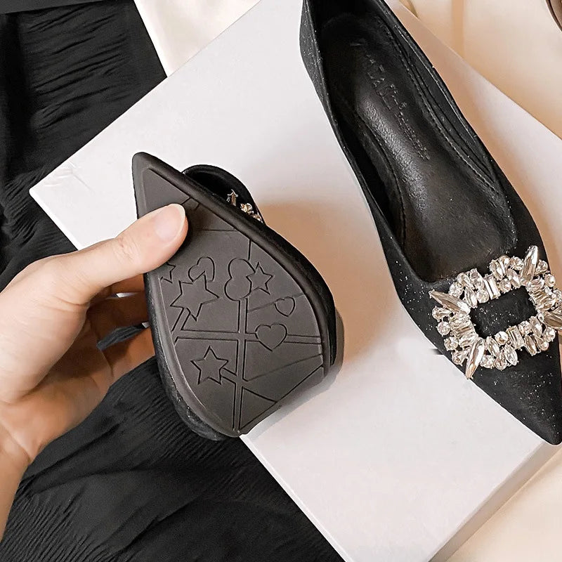 Square Crystal Buckle Ballet Flats for Women - Wedding Shoes