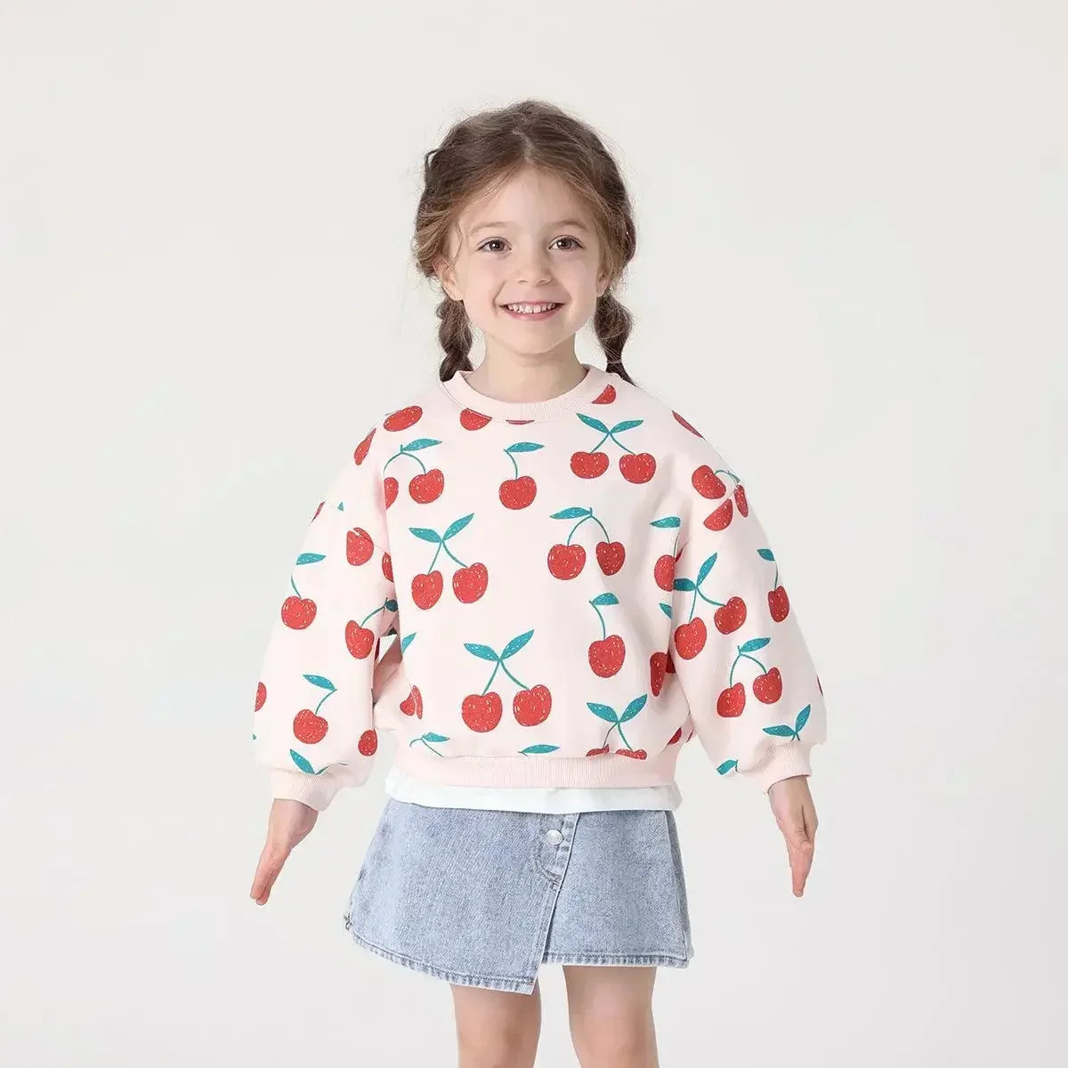 Girls Long Lantern Sleeve Sweatshirts Cherry Printed Round Neck Shirts Soft Cute Pullover Tops 231238 - HER SHOP