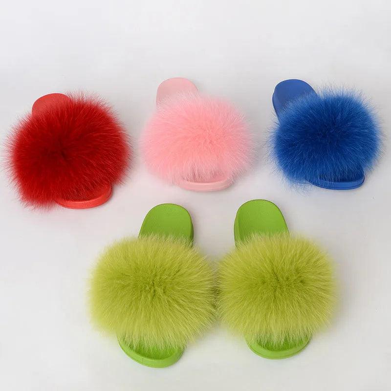 Luxurious Real Fur Slippers – Fluffy House Shoes & Summer Fur Slides for Women, Stylish Flat Furry Sandals Media 1 of 14 - HER SHOP