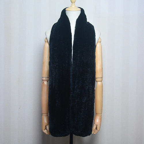 Women's Real Rex Rabbit Fur Knitted Winter Scarf– Luxury Wrap & Neck Warmer 170cm