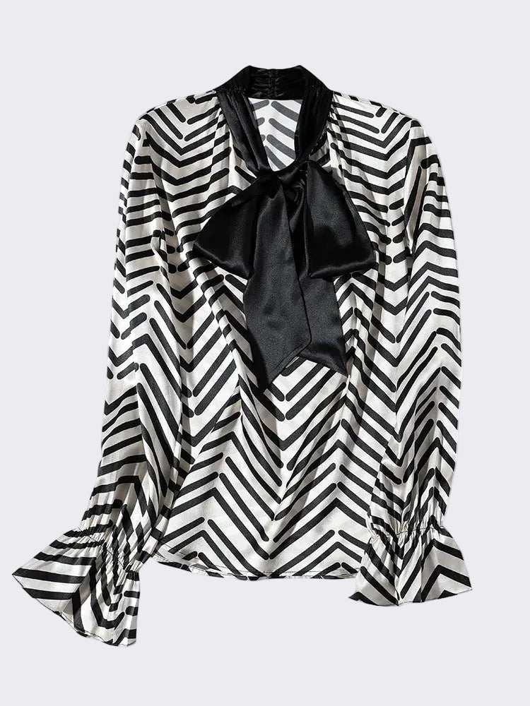 95% Mulberry Silk Striped Blouse – Women’s Elegant Pullover Shirt