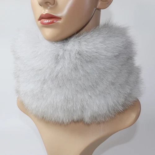 Women's Real Fox Fur Ring Scarf & Headband– Luxury Winter Neck Warmer Muffler, 100% Natural Fur with Good Elastic