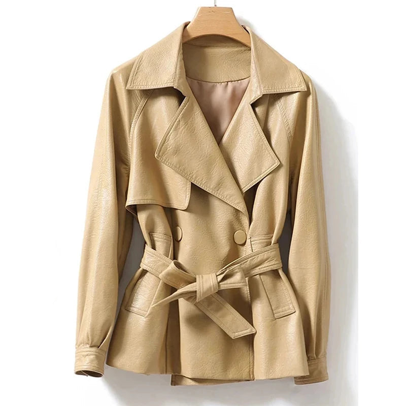 Beige trench coat on a hanger with 'JulyPalette' branding.