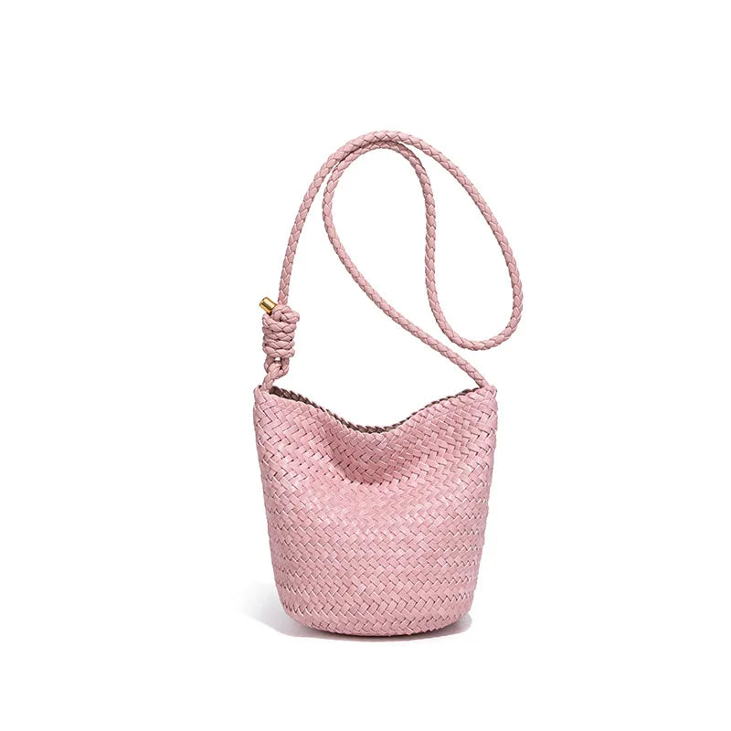 Women's Boston Bag 2025 Fall Winter New Woven Bowling Bag Unique Design Handheld Pack Trendy Light Luxury PU Leather Handbag