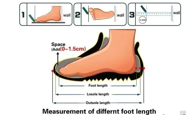 Diagram showing the measurement of different foot lengths with a foot illustration.