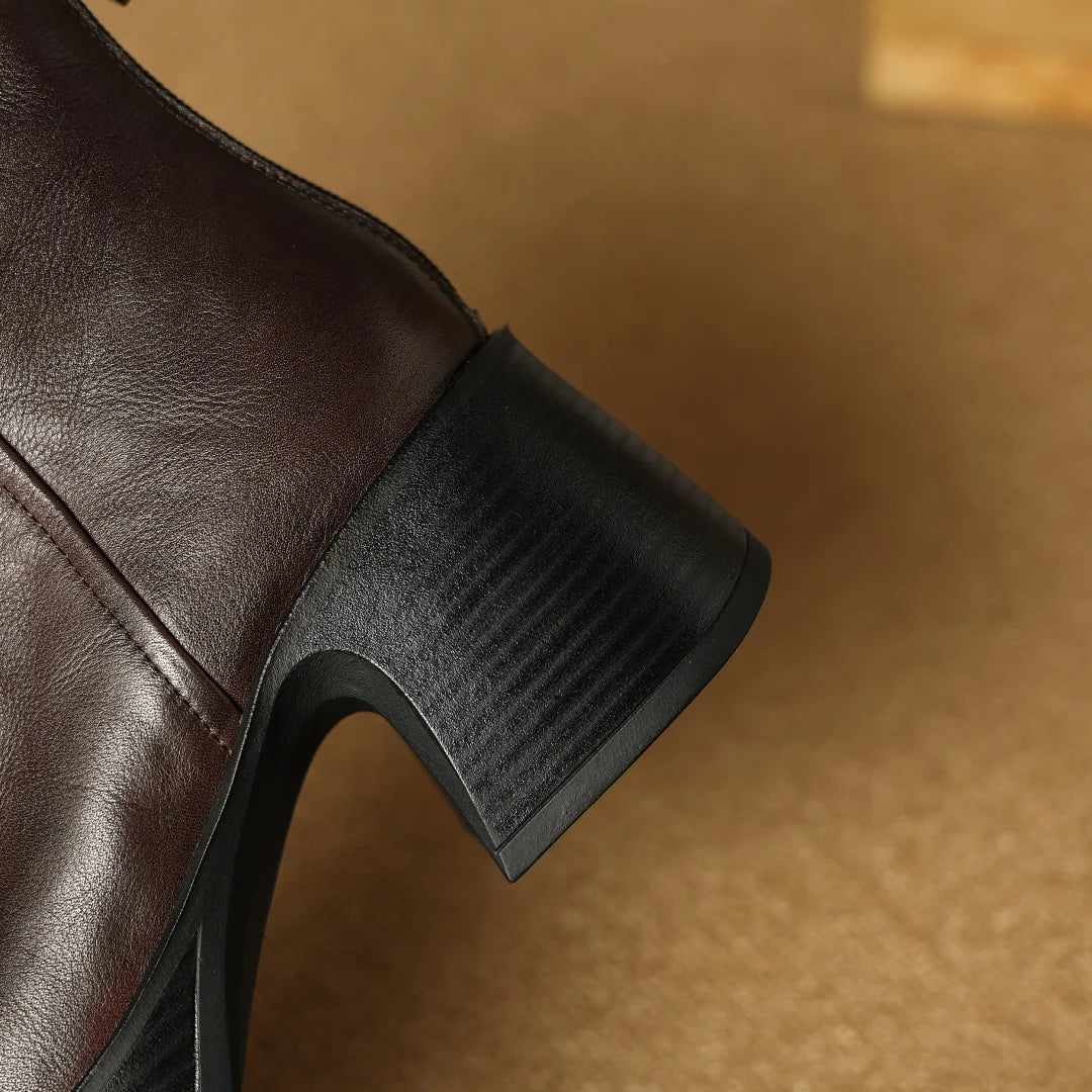 Women’s Genuine Cow Leather Chunky Heel Platform Ankle Boots – High-Quality, Soft, and Comfortable Punk-Style Short Boots with Back Zipper for Autumn