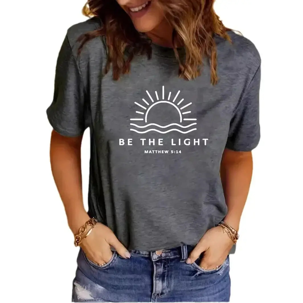 Women's Casual Round Neck 'Be the Light' Design Graphic T-Shirt