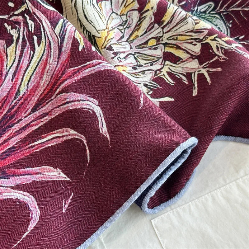 Winter Soft Scarf Double-Faced Printed Shawls Silk Wool Hand-rolled Edge Scarves Square Large Bandanas Shawls Christmas Gift