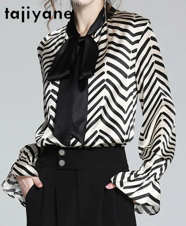 95% Mulberry Silk Striped Blouse – Women’s Elegant Pullover Shirt