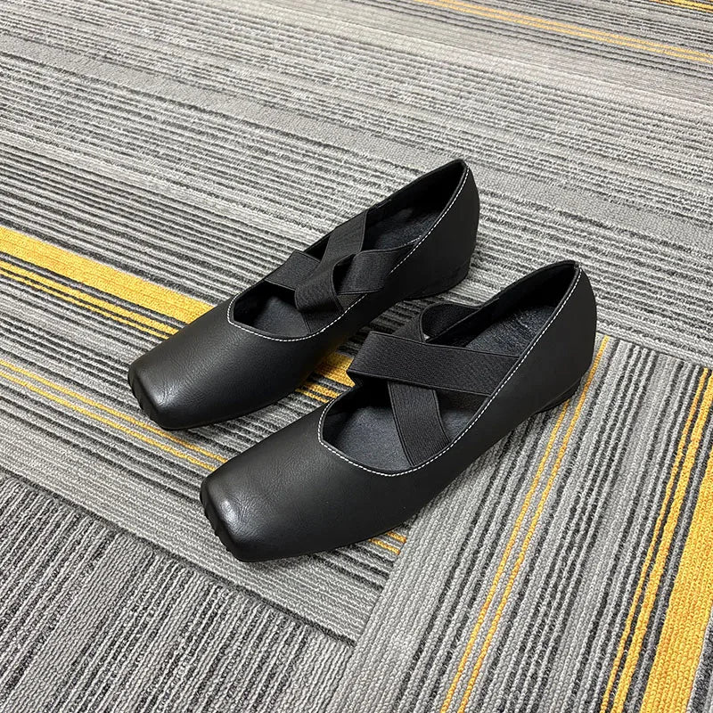 2025 Fashion Elastic Band Footwear Low Heel Ballet Flats Shoes For Women Soft Female Shallow Ladies Heeled Pumps Slip On Shoes
