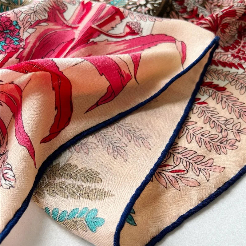 Women’s Classic Large Square Wool Scarf Wrap – Printed Winter Blanket Shawl Cape 135×135cm