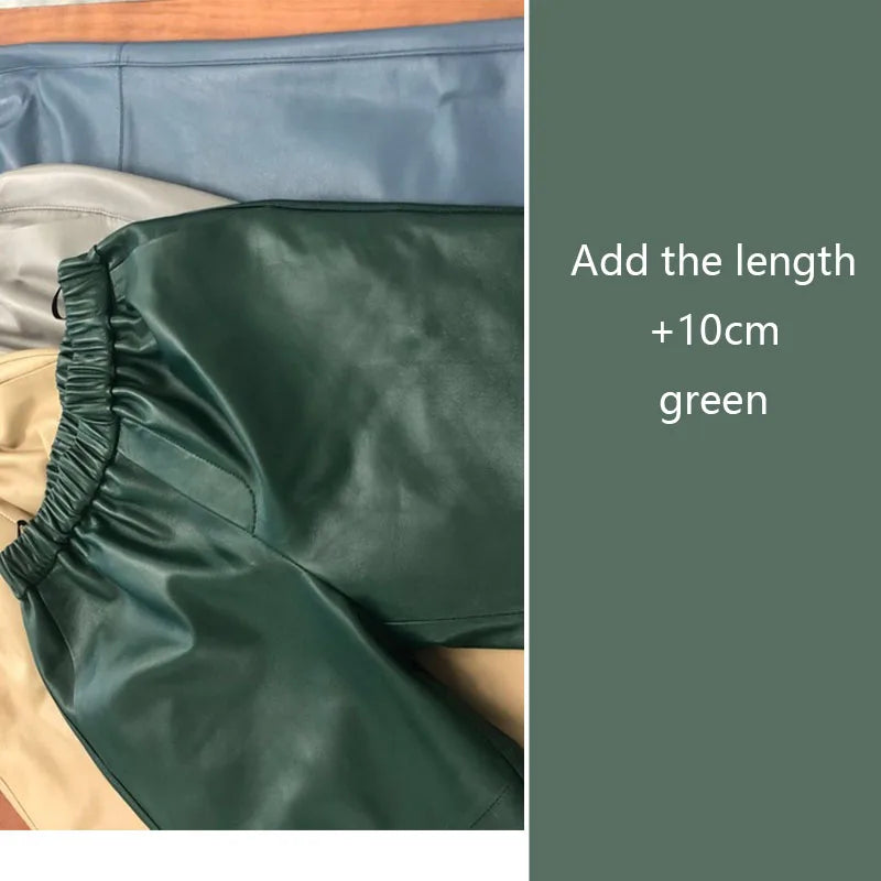 Women’s Genuine Sheepskin Leather Pants – High Waist Straight Fit Ankle-Length Trousers