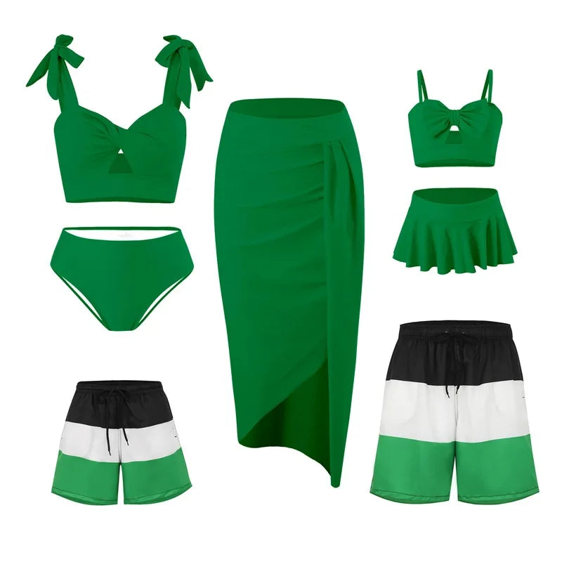 Leaf Print Swimwear Family Matching Outfits Look Mother Daughter Bikini Swimsuits Mommy and Me Clothes Dad Son Swimming Trunks