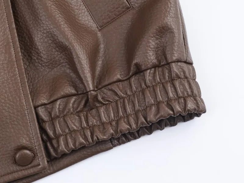 Trendy Solid PU Leather Moto Jacket for Women – Winter 2025 Turtleneck Retro Asymmetrical Vintage Coat