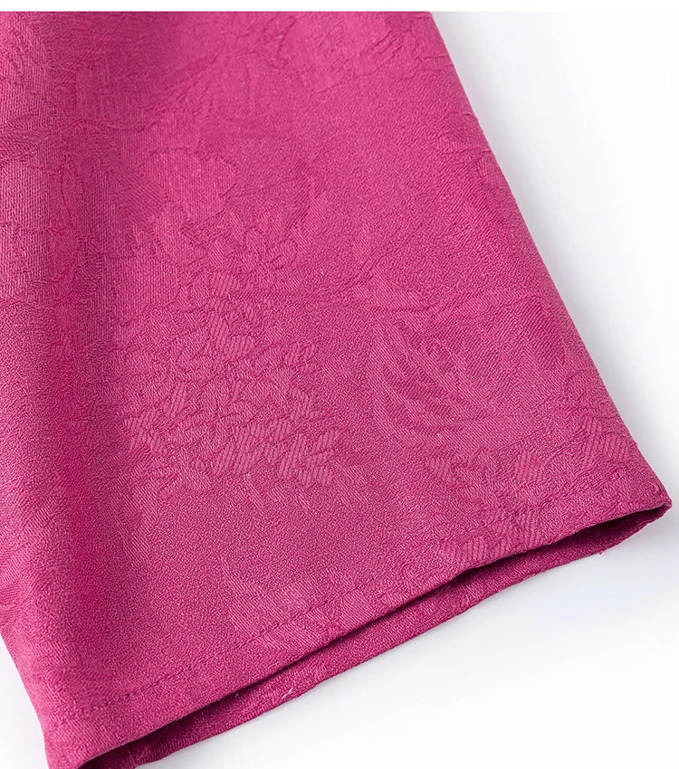 70% Mulberry Silk Cotton Jacquard Blouse – Women’s Hot Pink Long Sleeve Pullover Top