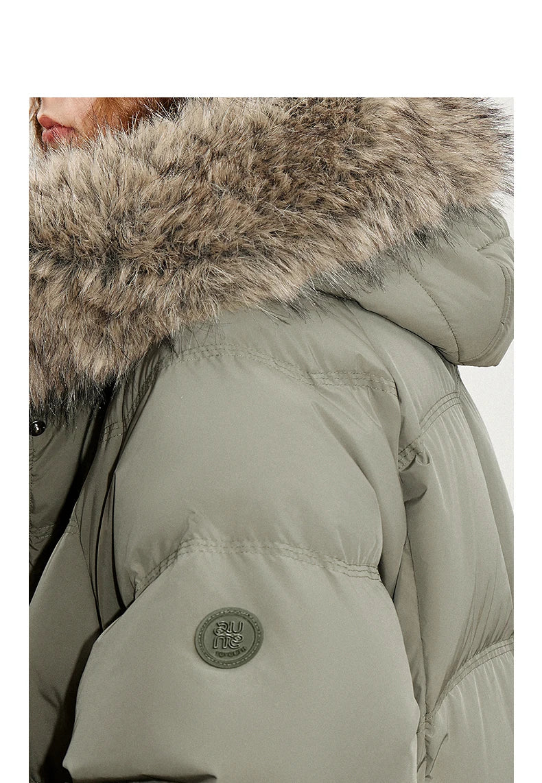 Women 90% White Duck Down Thick Down Jacket 2025 Winter New Fur Collar Hooded Extra Long Warm Jacket Coat