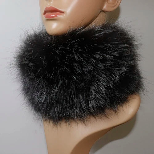 Women's Real Fox Fur Ring Scarf & Headband– Luxury Winter Neck Warmer Muffler, 100% Natural Fur with Good Elastic