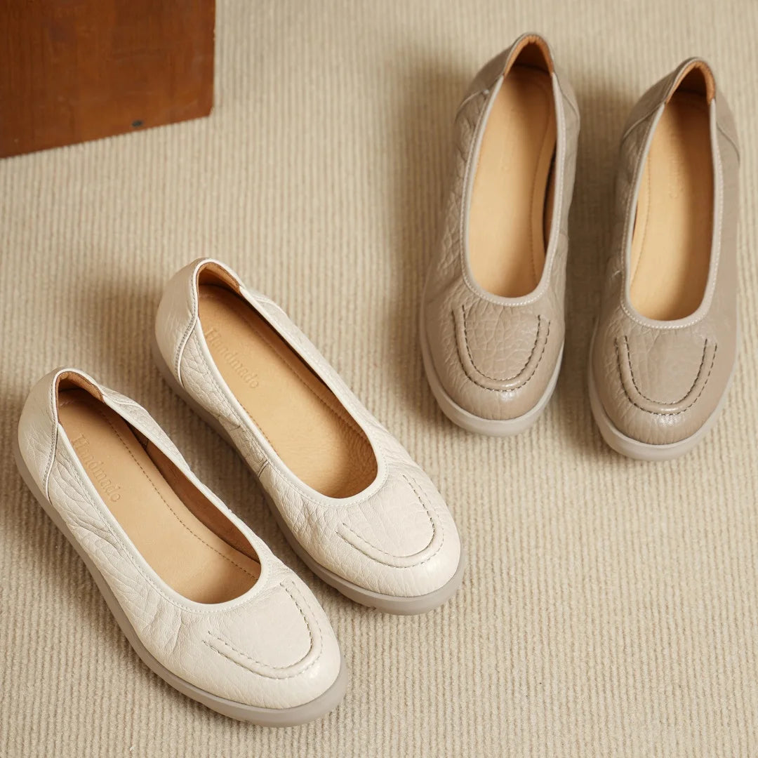 Women’s Sheepskin Slip-On Loafers – Round Toe Thick Sole Platform Flats for Everyday Comfort