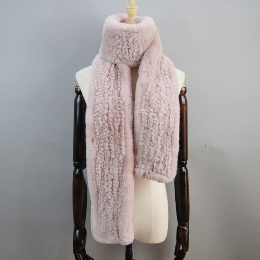Long Style Genuine Rex Rabbit Fur Scarf– Women's Winter Knitted Ring Scarf & Luxury Muffler - HER SHOP