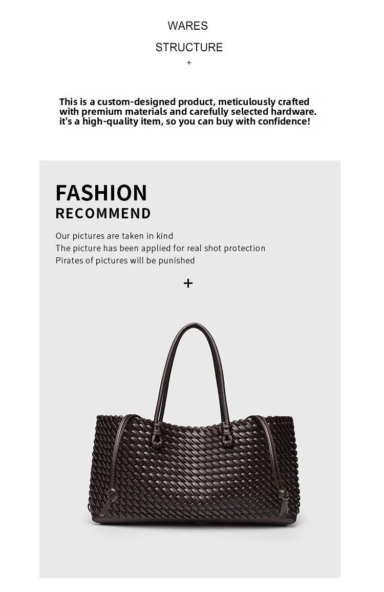 2025 New Women's Large Capacity Shopping Bag Tote Basket Woven Single Shoulder Fashion High End Handbag PU Leather Crossbody
