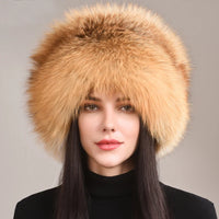 Women's Winter Bomber Hat – Genuine Natural Fox Fur Cap for Outdoor Warmth and Fashion