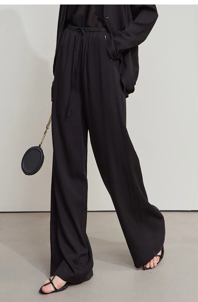 Women’s Solid Drawstring Wide Leg Pants – Casual Loose Full-Length Trousers New Fashion
