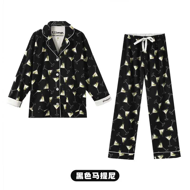 Women’s Cotton Cartoon Pajama Set – Long Sleeve Ankle-Length Pants Autumn Winter Homewear