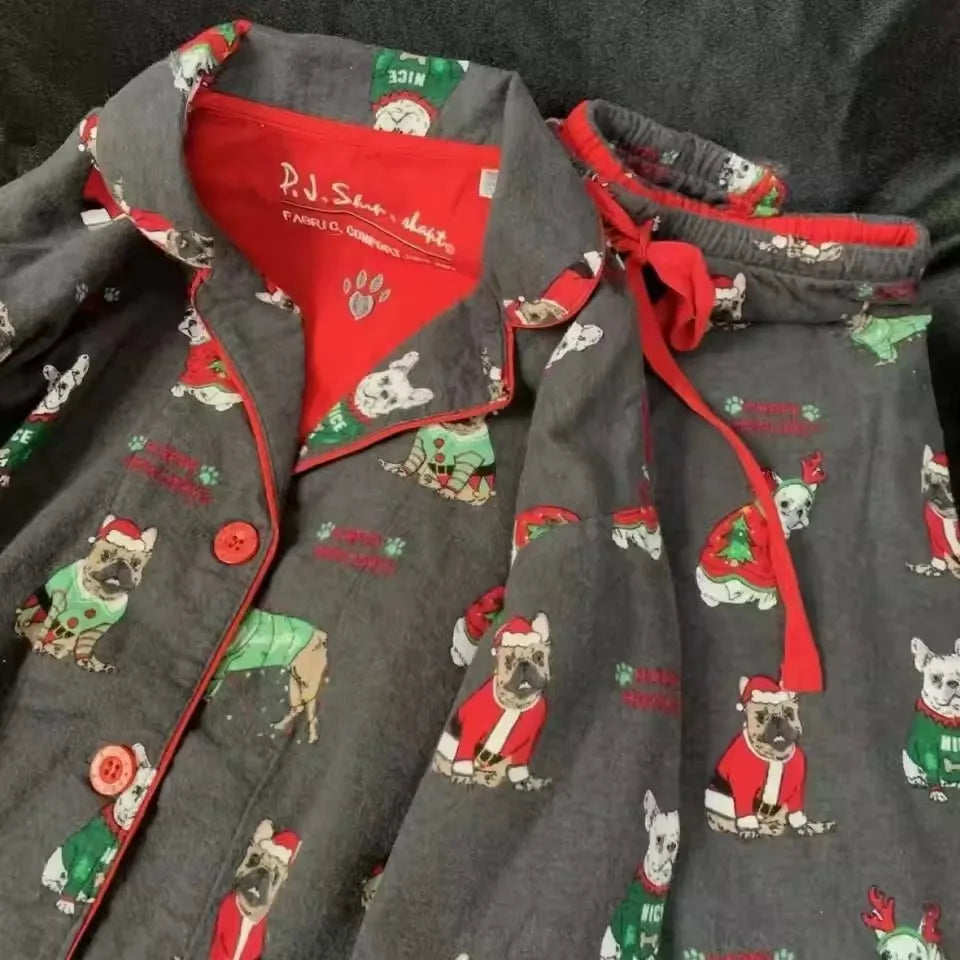 Women’s Cotton Cartoon Pajama Set – Long Sleeve Ankle-Length Pants Autumn Winter Homewear