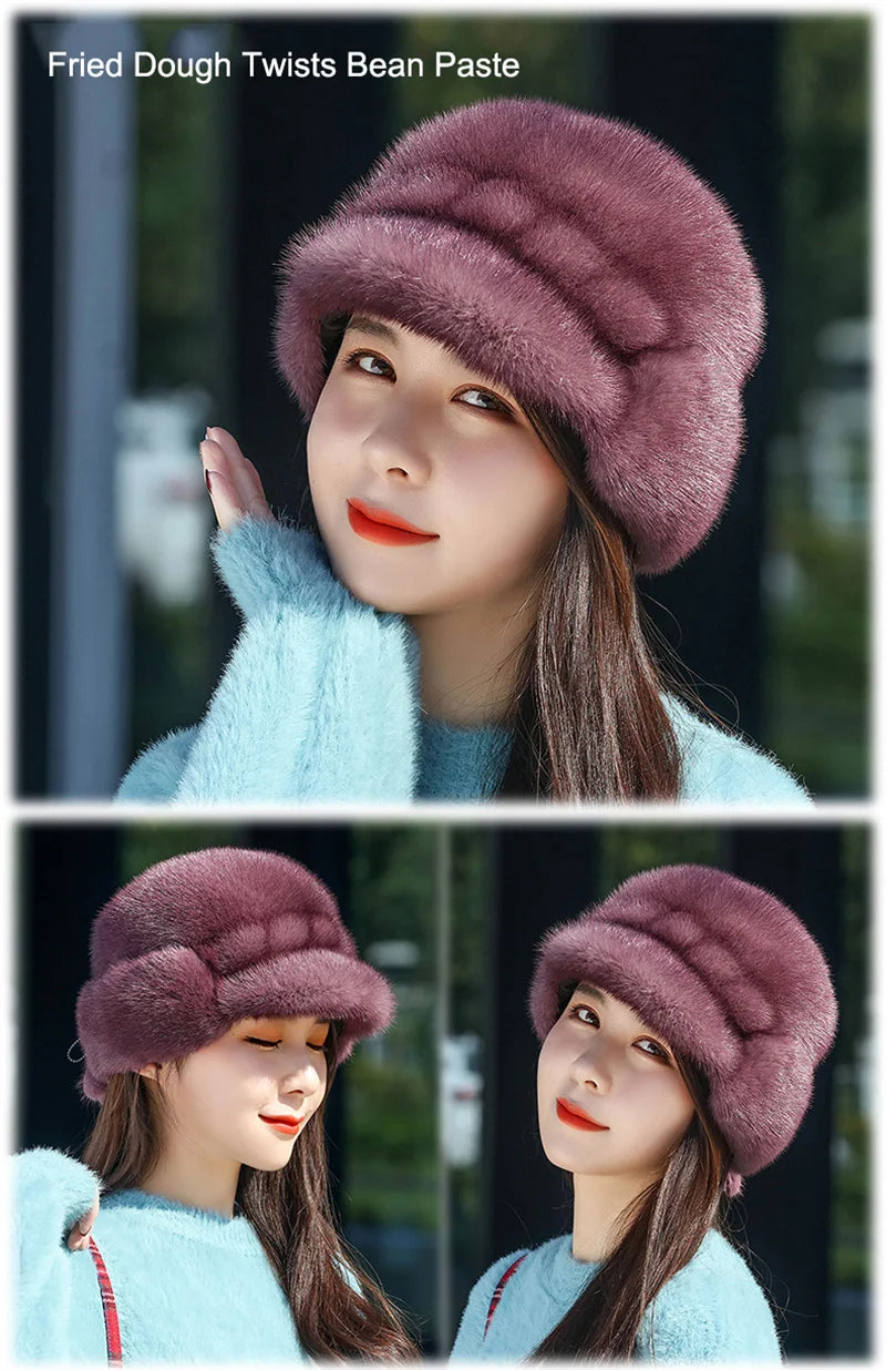 Russian Fur Hat Winter Warm Natural Mink Fur Hats for Women Classic Luxury Caps Earflap Christmas Hat Luxury Lady Real Mink Hat