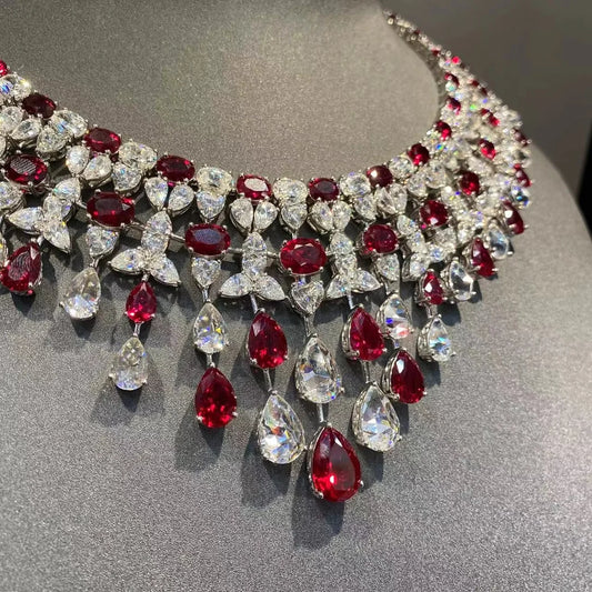 925 Sterling Silver Luxury Elegant Waterdrop Synthetic Ruby and Diamond Gemstone Necklace – Wedding & Party Jewelry for Women - HER SHOP