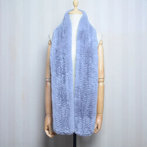 Women's Real Rex Rabbit Fur Knitted Winter Scarf– Luxury Wrap & Neck Warmer 170cm