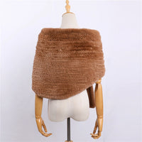 Luxury Hand Knitted Women’s Winter Rex Rabbit Fur Cape Shawl