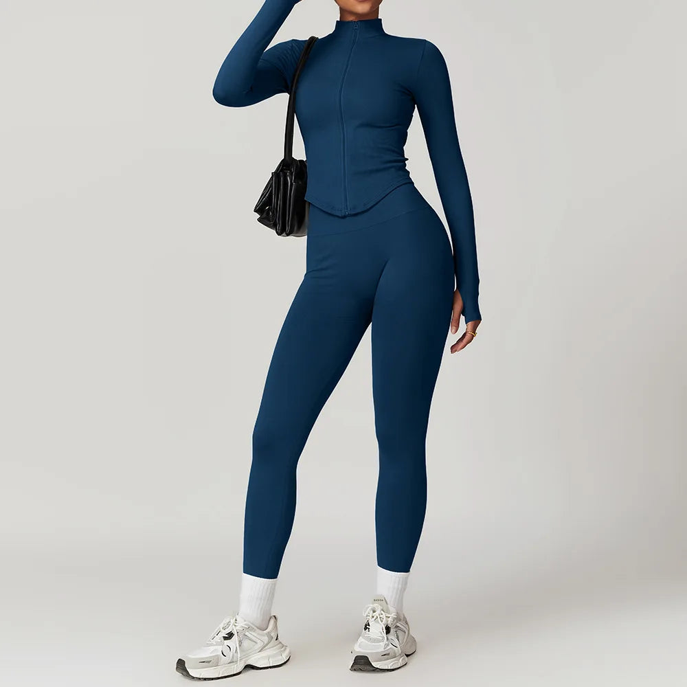 Seamless Gym Set Workout Clothes 2/3PCS Yoga Set Women's Sportswear Fitness Leggings Sports Bra Athletic Long Sleeve Yoga Suit