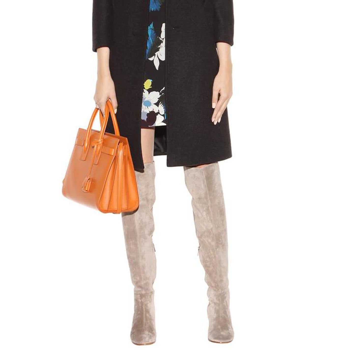 Plus Size Cow Suede Over-the-Knee High Heel Boots for Women – Retro Winter Long Boots with Zipper and Round Toe (Sizes 33–46)