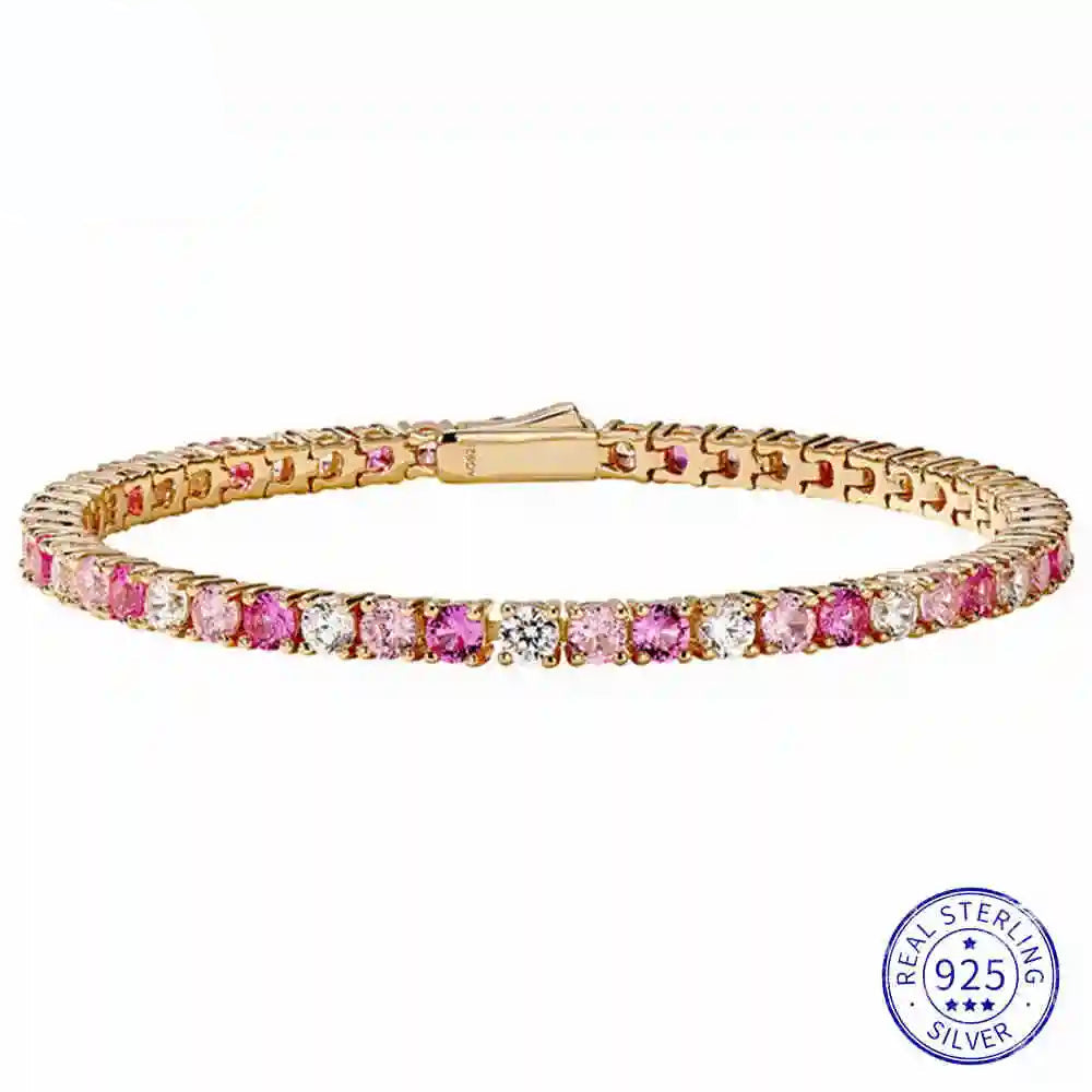 Gold bracelet with pink and White stones on a White background, featuring the wuha brand. - HER SHOP