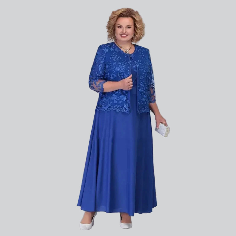 Customized Plus Size Blue Mother of the Bride Dresses with Jacket A-line Wedding Guest Dress Lace Party Vestido Madre Novia - HER SHOP