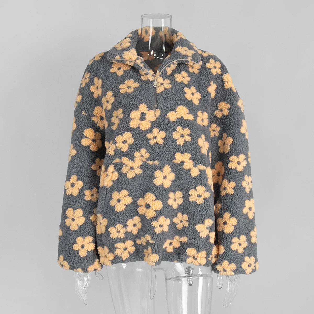 Fashion Print Contrast Pullover Oversized Zipper Knit Long-Sleeve Top  –  Casual, Warm Vintage Sweatshirt for Women, Perfect for Office Wear