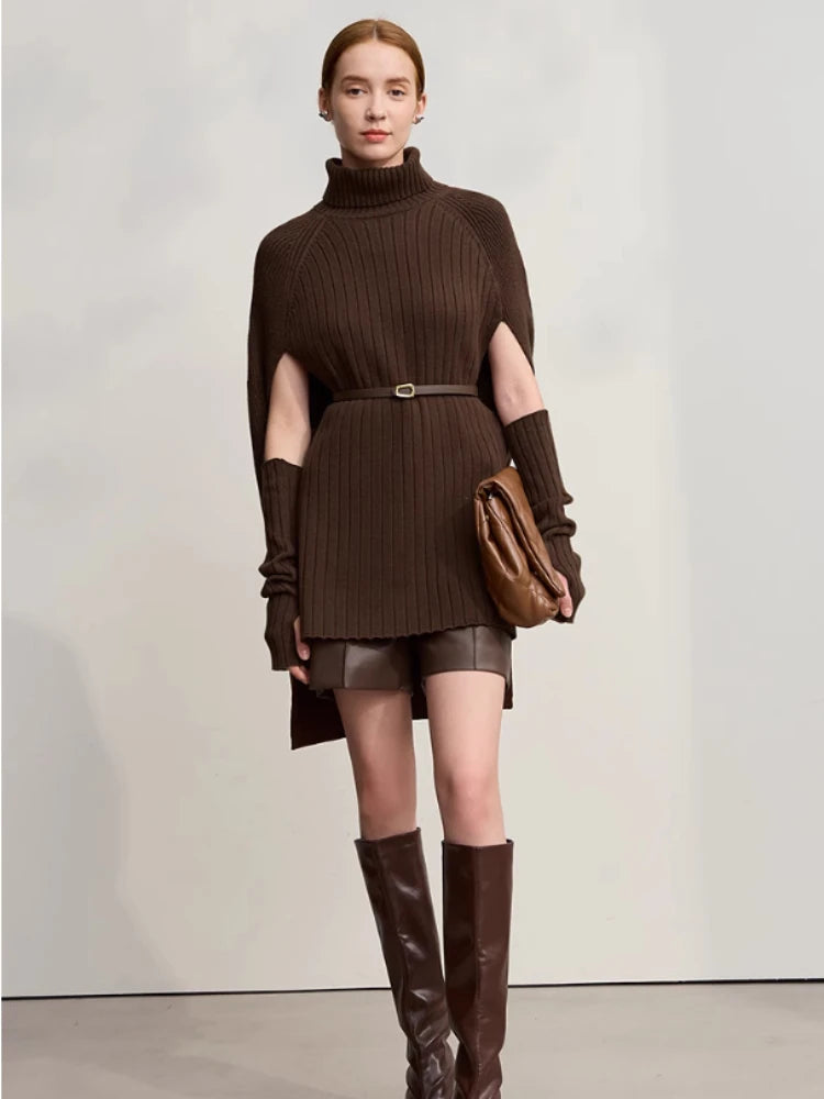 Women’s Long Knit Turtleneck Sweater Dress – Loose Fit Pullover, Streetwear Style for Winter 2025