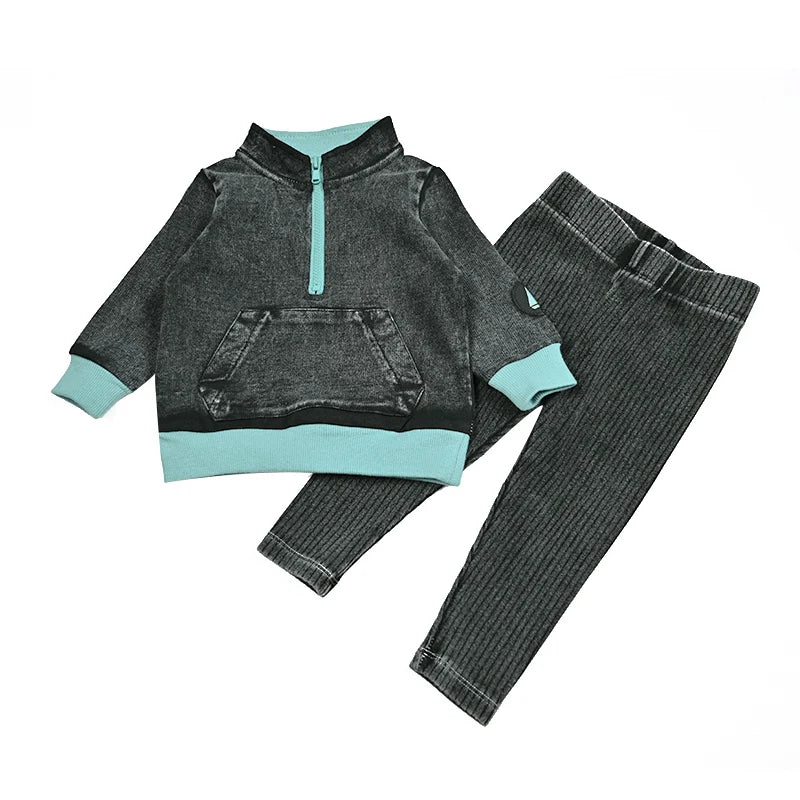 New fall collection family matching children clothes boy shirt girls dress 2pcs girls outfit baby set garment washing black gray