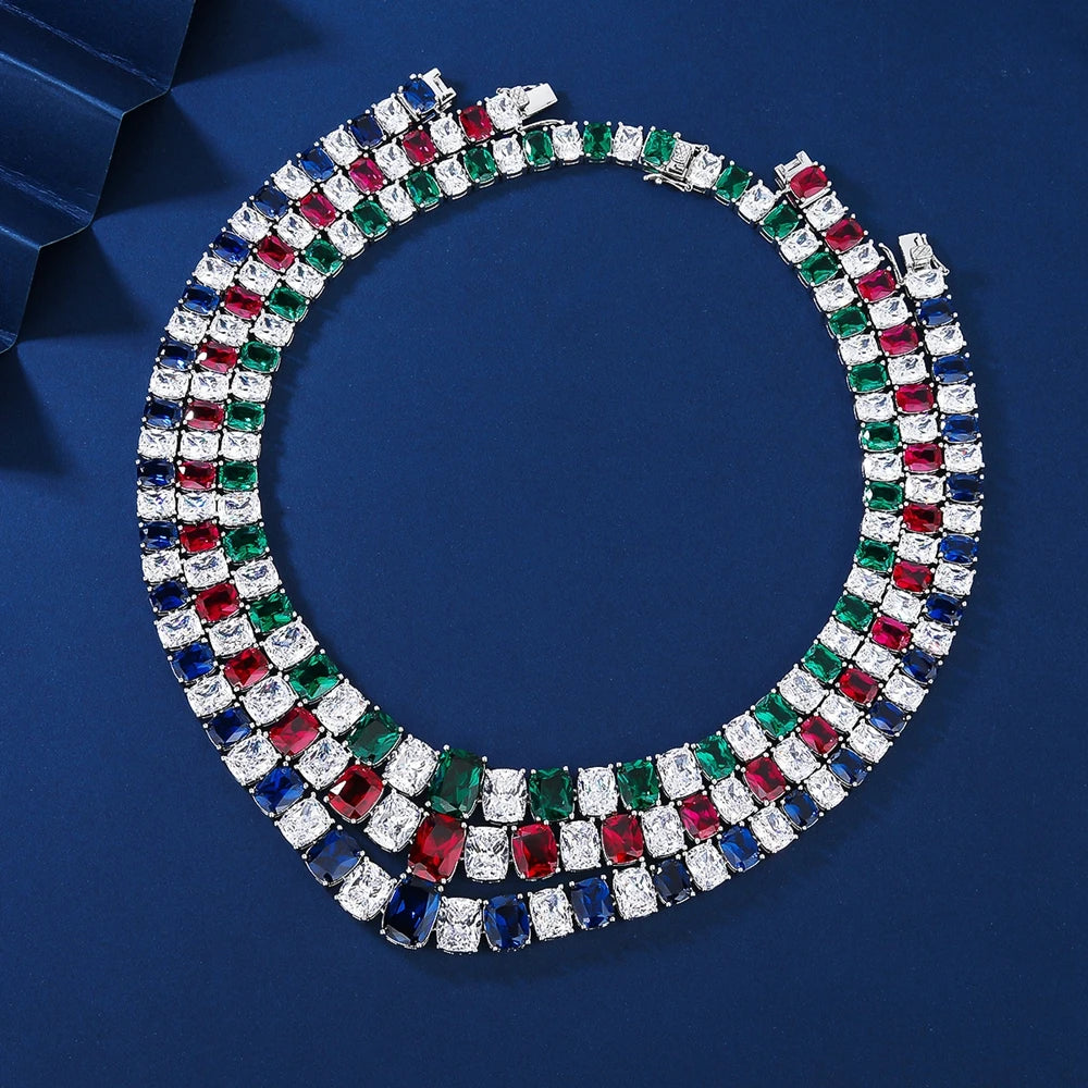 Luxury 925 Sterling Silver Necklace with Sapphire & High-Carbon Diamond Accents