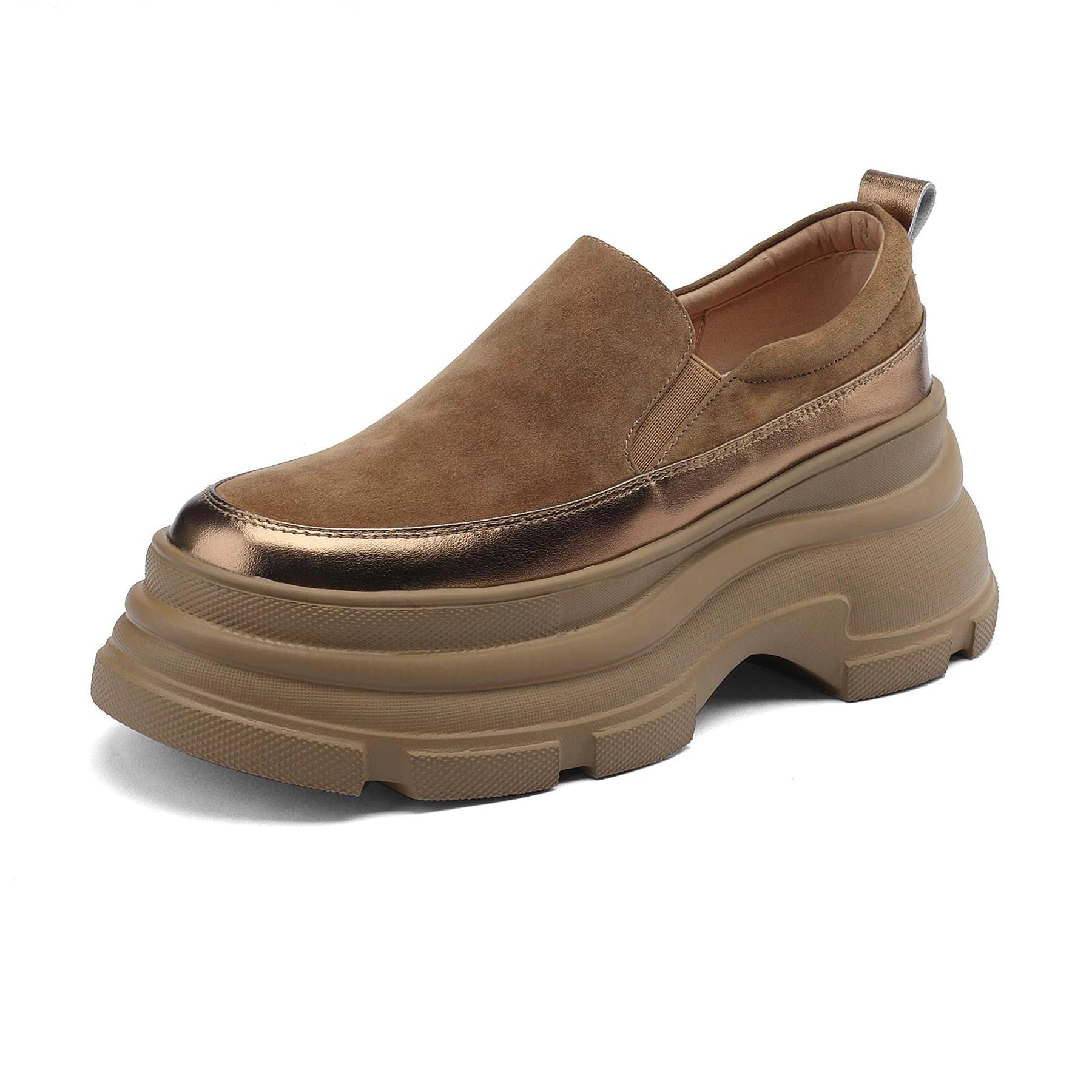 Brown platform shoe on a white background with 'Kazing Pot' branding.