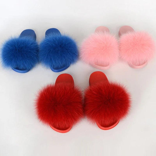 Luxurious Real Fur Slippers – Fluffy House Shoes & Summer Fur Slides for Women, Stylish Flat Furry Sandals Media 1 of 14 - HER SHOP