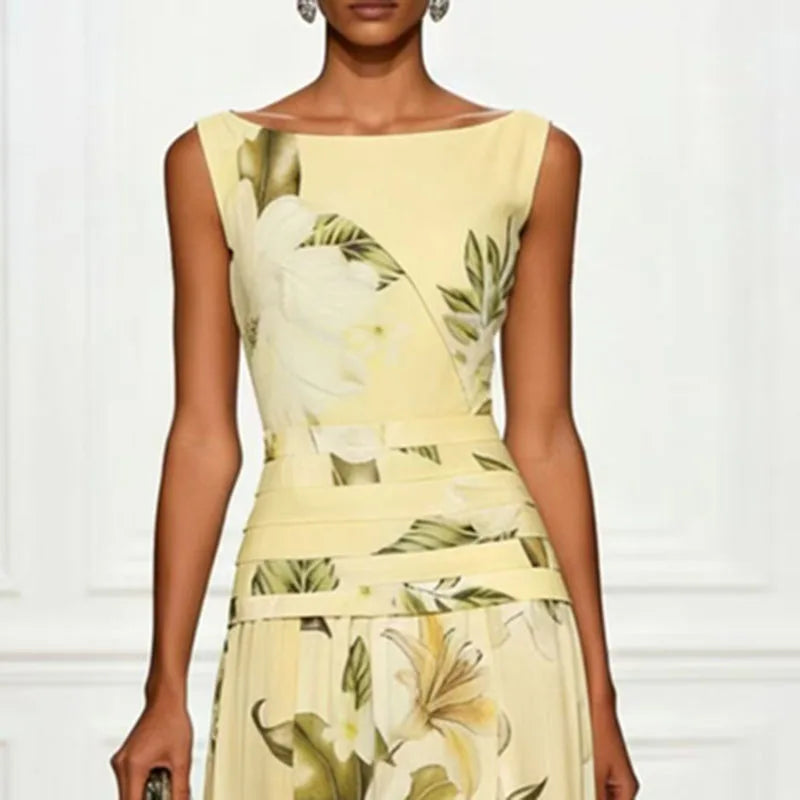 Women's Floral Print Maxi Dress – Sleeveless Slim-Fit A-Line Evening Party Dress
