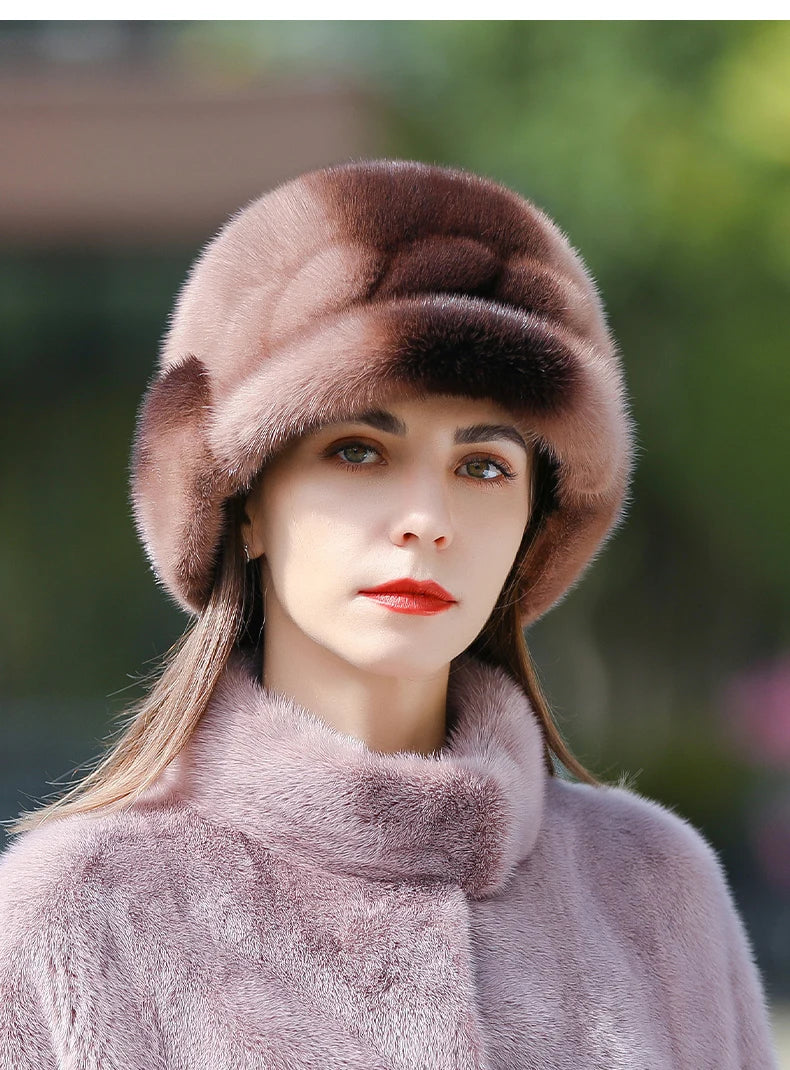 Real Mink Fur Hat for Women – Winter Thickened Whole Mink Fur Fisherman Hat with Ear Protection