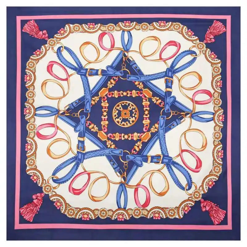 130*130cm 100% Twill Silk Scarf Women Luxury Chain Print Beach Shawl Square Bandana Kerchief Femme Fourlard Echarpes Stoles